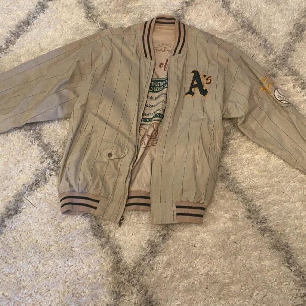 Rare Vintage Mirage Reversable Oakland As Bomber Jacket Size Large